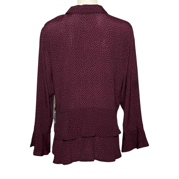 Habitat Clothes to Live In Double Flounce Top Peplum Ruffle Hem Tunic Wine Dot L - Picture 3 of 10